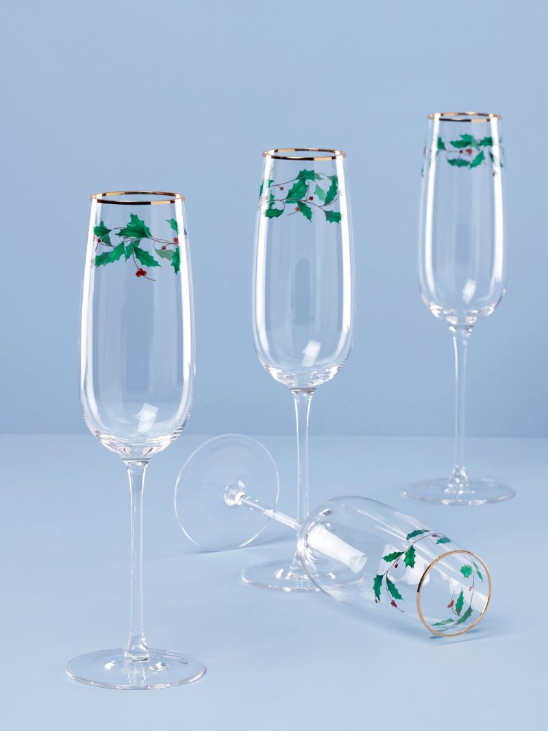 Holiday Decal Flute Glasses - Set Of 4